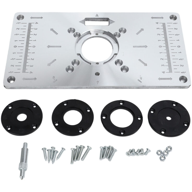 Plaque d'insertion de table en alliage d'aluminium avec 4 anneaux pour banc de travail du bois, 235 mm x 120 mm x 8 mm