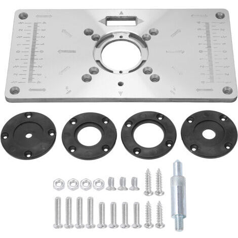 Plaque d’insertion en aluminium pour table de routage, adaptée aux établis de menuiserie, fraiseuses et machines à couper, avec 8 trous et anneaux de levage