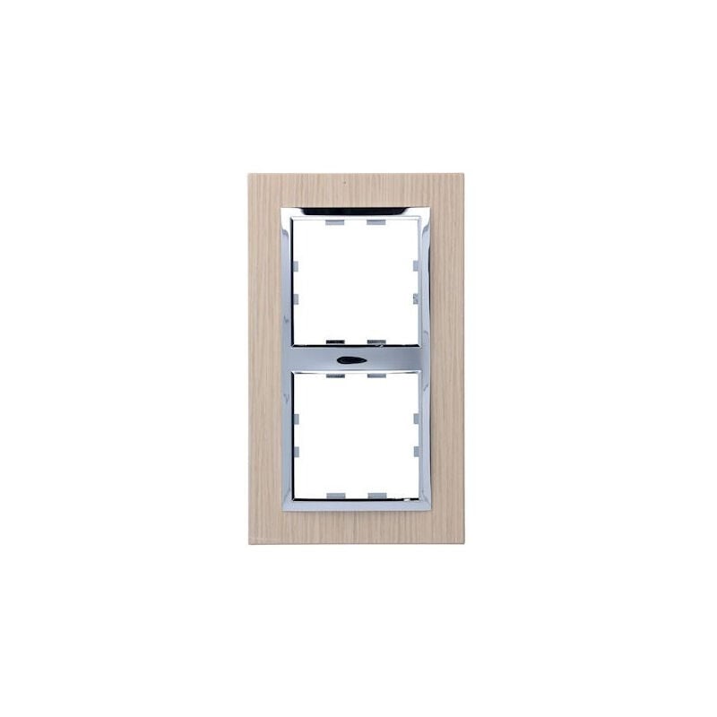 Hager - Plaque double verticale bois massif couleur Sevea Alba 2 Postes entraxe 71mm Kallysta