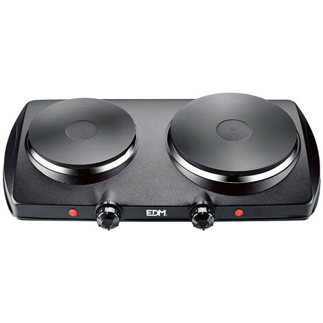 EDM – Plaque électrique 2 feux 1400W – Puissance réglable 900-1400W – Dimensions 46,5x26x8,5cm – Brûleurs de 15,5 et 18,5cm