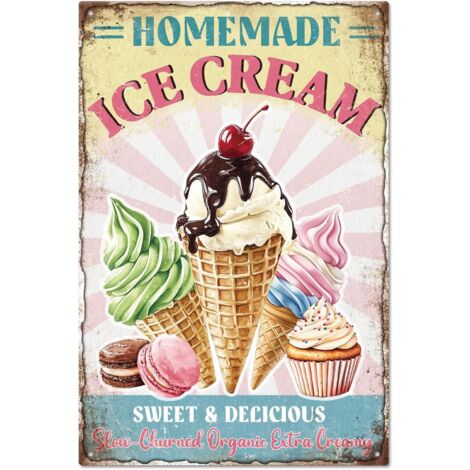 Plaque en étain métallique vintage de glace 30x20 cm, Plaque métallique de sucreries et de desserts, Affiche, Art mural, Décoration en étain pour le bar, club, restaurant, café, camion à glace