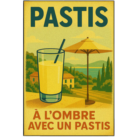 Plaque en métal à lombre avec un pastis  30,5 x 20 cm