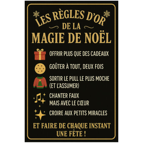 Plaque en métal les règles dor de la magie de Noël