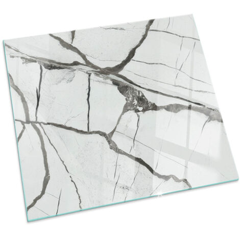 Plaque en verre trempé de sol imprimée sous cheminée style loft et industriel Motif veines marbrées Carrée 60x60 cm