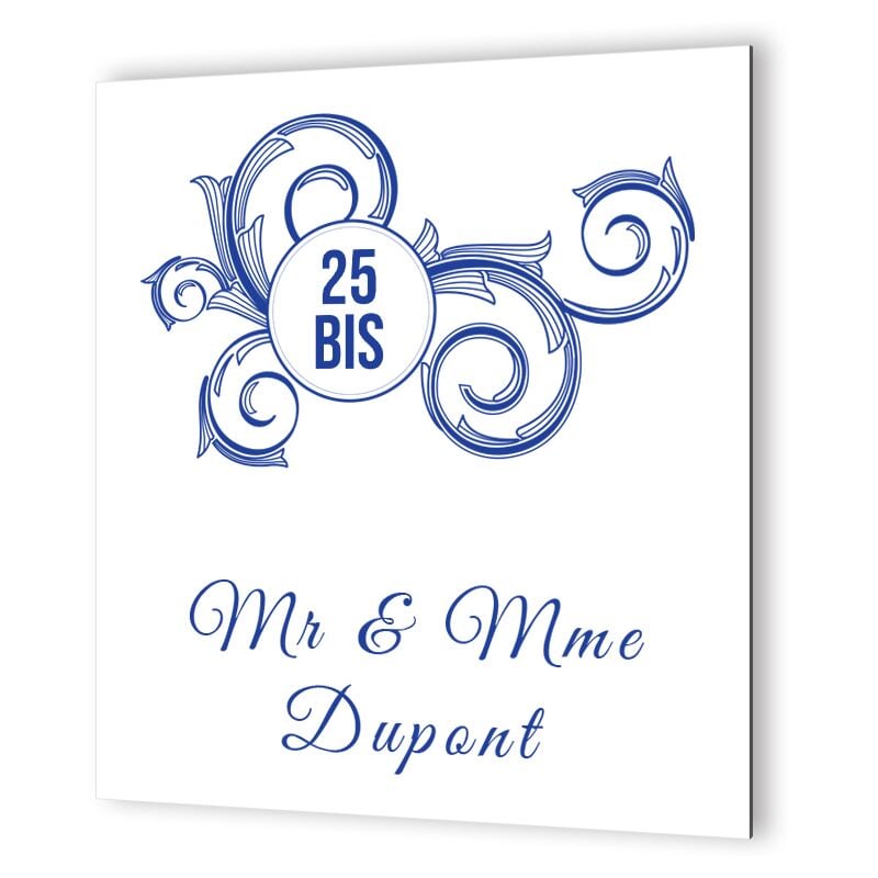 Plaque extérieure Numéro de maison en Dibond Picto Bleu à personnaliser · Modèle floral