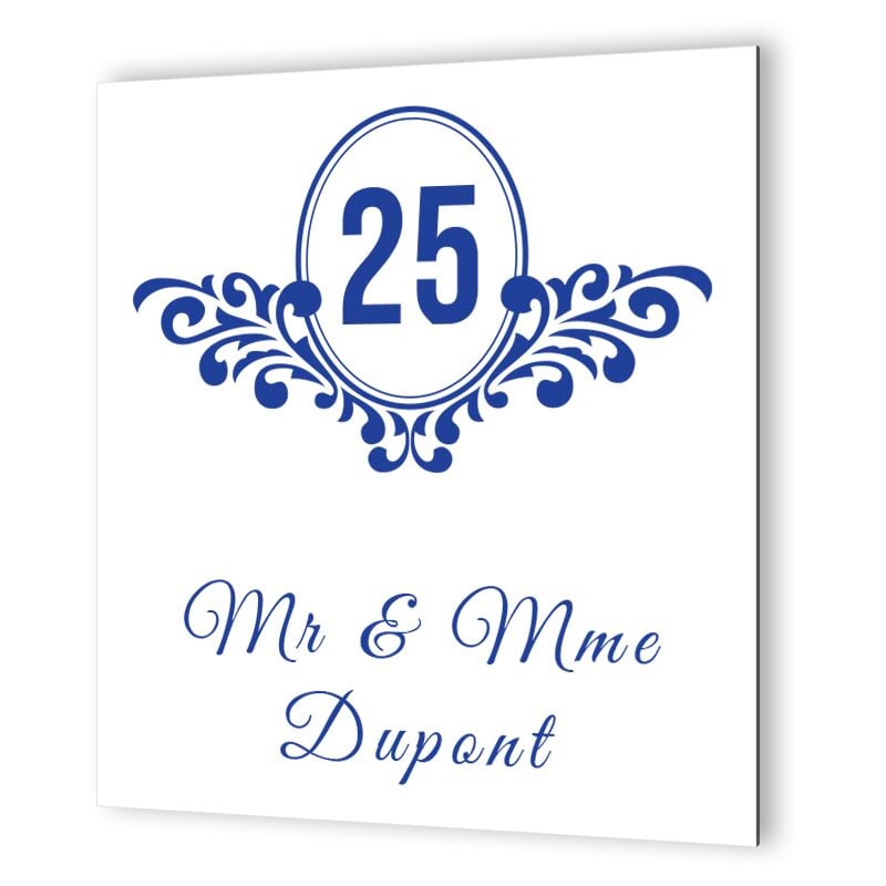 Plaque extérieure Numéro de Rue en Dibond Picto Bleu à personnaliser sur 1 ligne · Modèle baroque