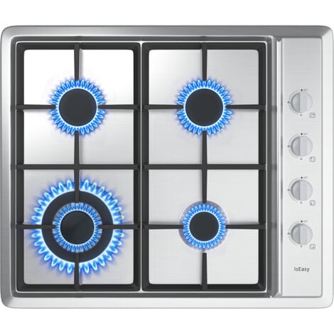 Plaque Gaz 4 Feux, Plaque de Cuisson à Gaz, Plaque à Gaz Avec 4 Foyers à Gaz, Cuisinière Encastrable, Gaz Naturel/Propane (4 Brûleurs-Acier Inoxydable)