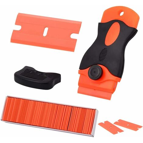 Plaque Grattoir Nettoyant, 2 Pcs Lame Grattoir, Vitrocéramique Plaque Grattoir, Grattoir Plaque Induction, Grattoir Rasoir avec 100 Lames de Rasoir en Plastique