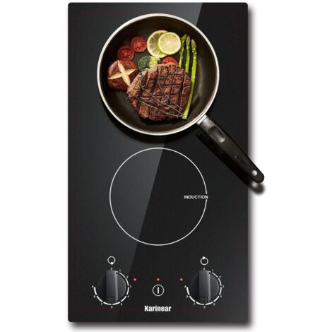 Plaque Induction 2 Feux encatrable, Karinear Table de Cuisson Induction 2 Feux avec Prise, Plaque à Induction 30 cm 3500W, avec Commande par bouton rotatif, Protection contre l'arrêt automatique