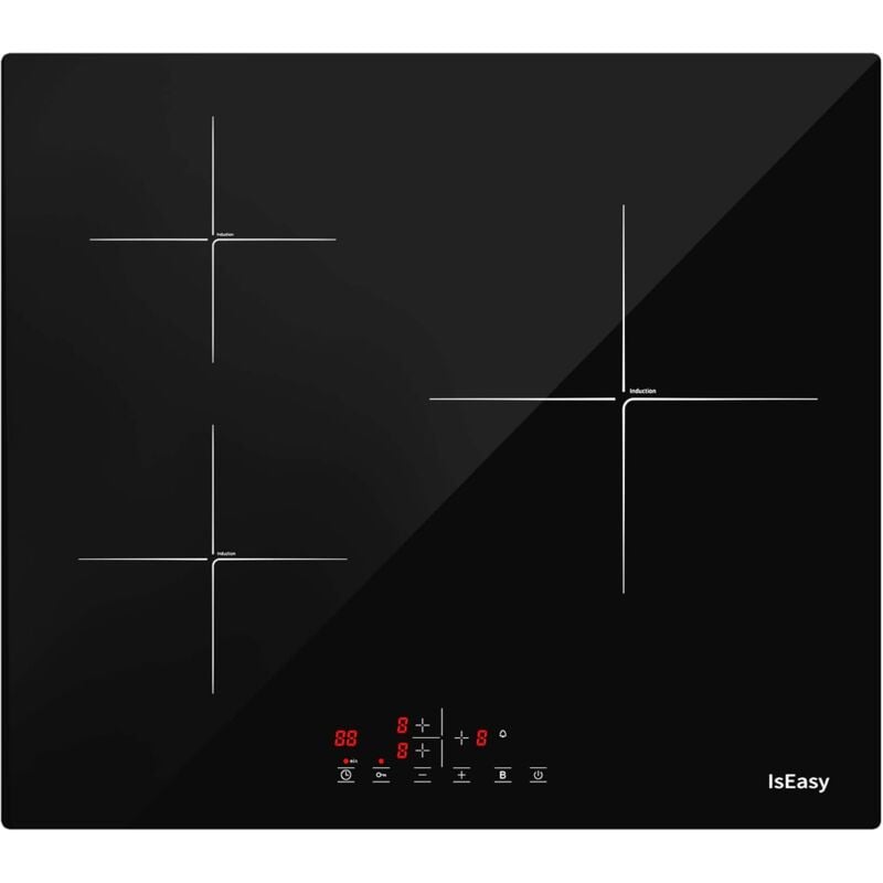 Plaque Induction 3 Feux Encastrable, Table de cuisson à Induction 3 Foyers, Plaque à Induction 5800W, 3 Boosters, 1 Grand Feu de 28cm