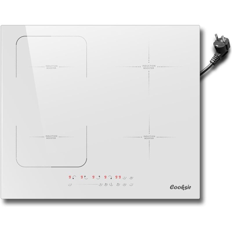 Plaque Induction 4 Feux avec Fiche, Cooksir Table de Cuisson à Induction, 60cm Encastrable, 3500Watts, 220V, 50Hz, Minuterie, Flexible Zone Combinée,
