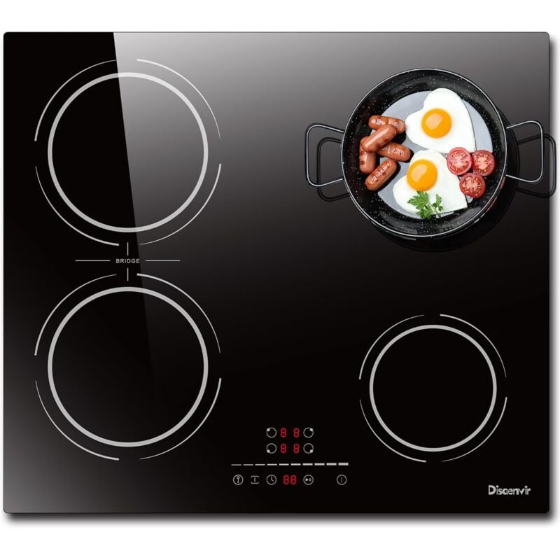 Disaenvir - Plaque Induction 4 Feux Encastrable 6400W Plaque de Cuisson Induction Zone Flexible, Plaque Electrique 60cm, Fonction Pause, 9 Niveaux,