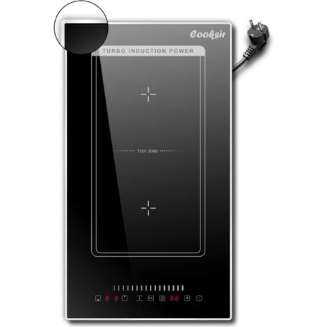 Plaque Induction avec Prise, Plaque à Induction 2 Feux, Plaque de Cuisson électrique Encastrable avec Cadre, 29cm, 3500W, Zone Flexible pour le Gril, Bord Inox, Cooksir
