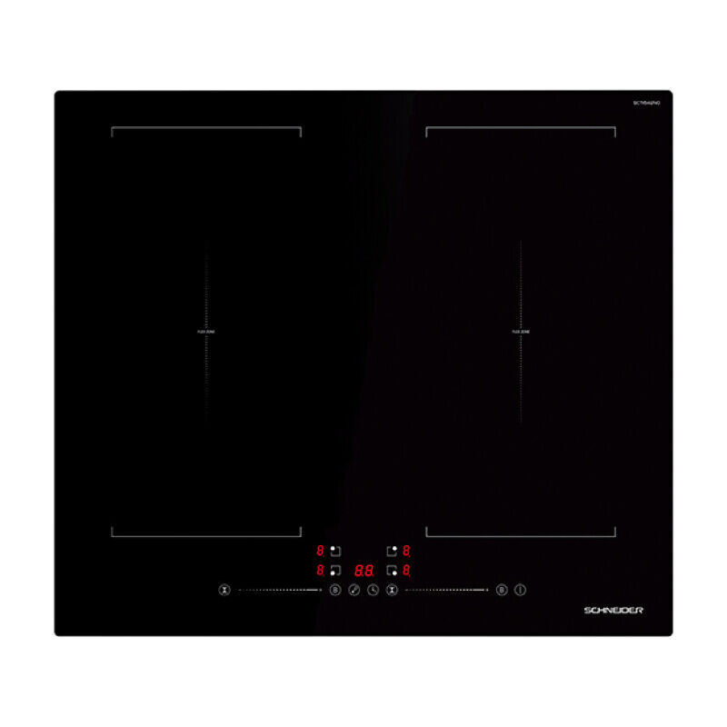 Schneider – Table induction encastrable 4 foyers 7400 W – Zones flexibles – Commandes frontales slider – Maintien au chaud – Sécurité enfants