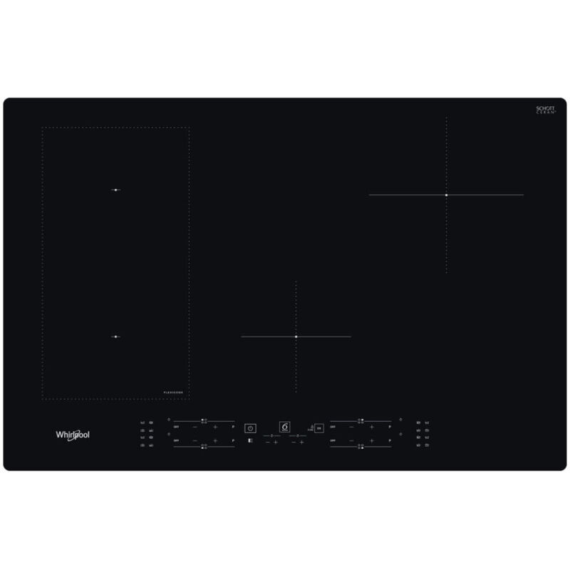 Whirlpool – Table de cuisson à induction 77 cm 4 foyers – Zone FlexiCook – Surface vitrocéramique noire – Puissance 7200W – Commandes tactiles - B2977