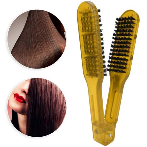 Plaque Lisseur en Bois avec Peigne Intégré pour Lissage des Cheveux, Outil de Coiffure (Couleur Jaune)