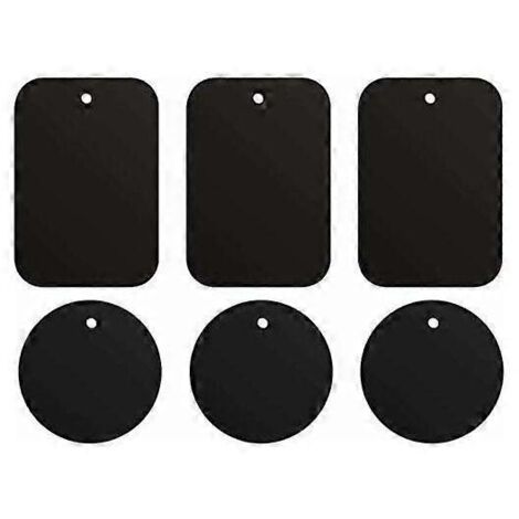 Plaque magnétique pour téléphone de voiture, lot de 6 aimants métalliques autocollants, avec adhésif, pour support de téléphone de voiture et porte magnétique (3 rectangulaires + 3 rondes).