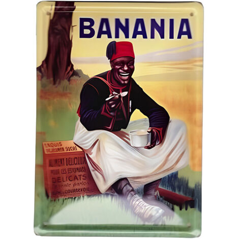 Plaque métal décorative Banania 30 x 40 cm – Style vintage – Représentation tirailleur sénégalais pour déco murale originale