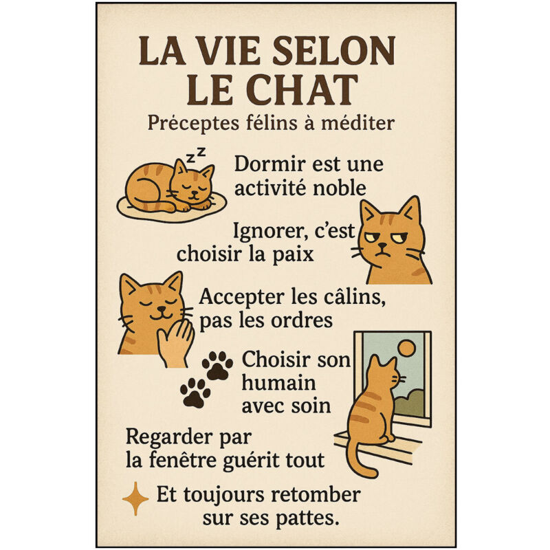 Plaque métal La vie selon le chat – 30,5 x 20 cm