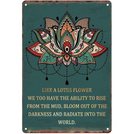 Plaque Métallique 20X30 Cm, Plaque de Fer Vintagée à Lotus Inspirationnelle "Comme une fleur de lotus" pour Décoration Murale, Maison, Salon, Cuisine, Jardin