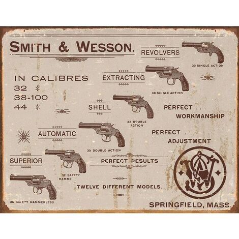 Plaque métallique calibres Smith and Wesson 40.5 x 31.5 cm