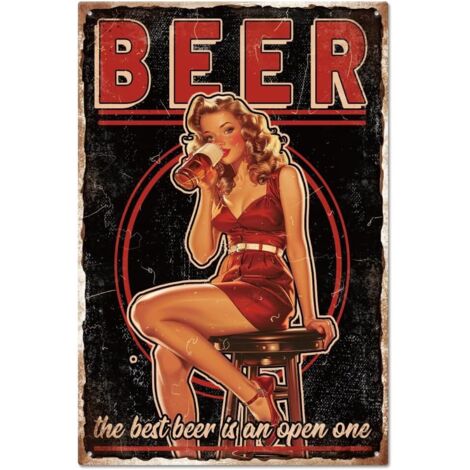 Plaque métallique en étain vintage de Pin Up Lady 20x30 cm, Plaque de porte de chambre en étain rétro drôle de femme et de bière, Plaques de cave, Plaque d'art, Affiche, Décoration murale pour les bar