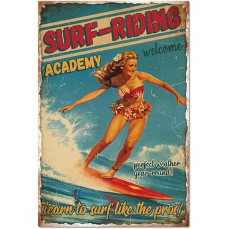 Plaque métallique en étain vintage de Pin Up Lady 20x30 cm, Plaque de porte de chambre en étain rétro drôle de mer et de surf, Plaques de cave, Plaque d'art, Affiche, Décoration murale