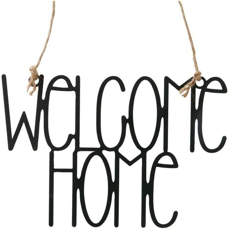 Plaque métallique Welcome Home, noire, 26,5 x 18 cm