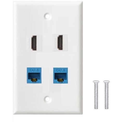 Plaque murale 4 ports, 2 ports Ethernet Cat6 femelle-femelle + 2 ports--