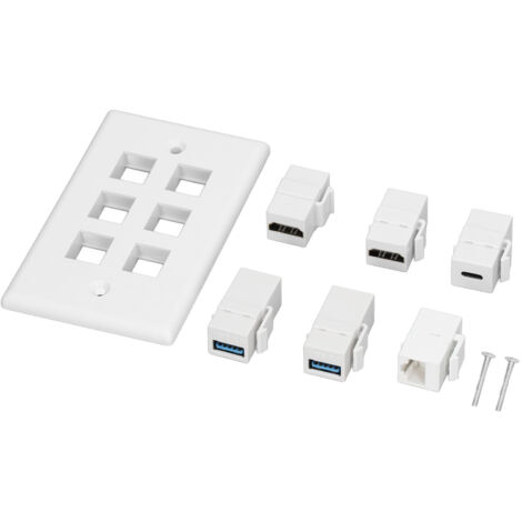 Plaque murale 6 ports : 2xHDMI, 2xUSB 3.0, 1xUSB-C, 1xRJ45 Cat6 pour TV, projecteur, ordinateur