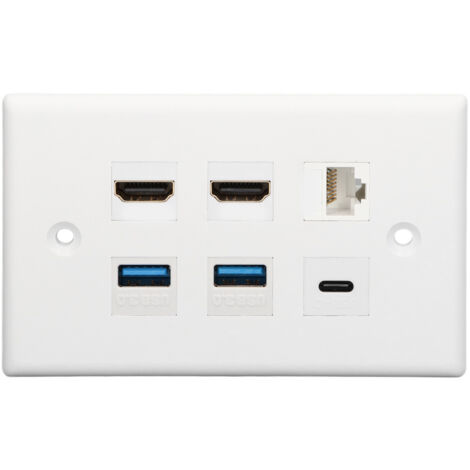 Plaque Murale 6 Ports HDMI USB 3.0 USB-C RJ45 Cat6 pour Montage TV Projecteur