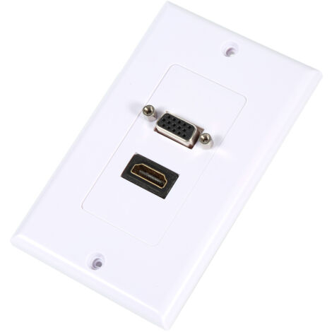 Plaque murale blanche avec connecteurs HDMI et VGA femelles pour transmission audio-vidéo