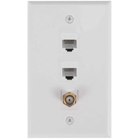 Plaque Murale Coaxiale Ethernet 2 Ports RJ45 Cat6 et 1 Connecteur F Femelle