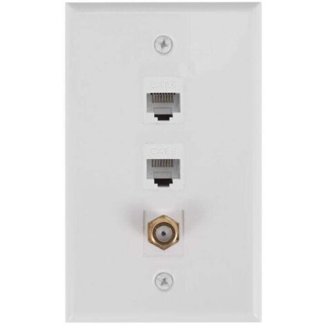 Plaque Murale Coaxiale Ethernet 2 Ports RJ45 Cat6 et 1 Connecteur F Femelle