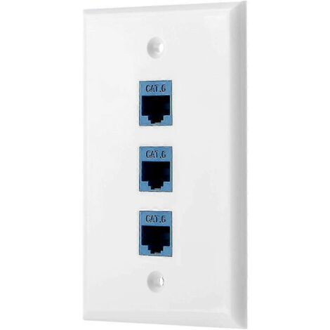 Plaque murale Ethernet 3 ports (1 unité), plaque murale RJ45 avec coupleur RJ45 intégré, compatible Cat6
