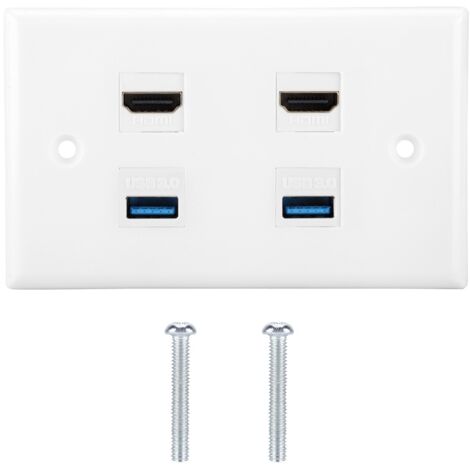Plaque Murale HDMI 2 Ports avec USB 3.0 et Couverture Audio Vidéo pour HDTV