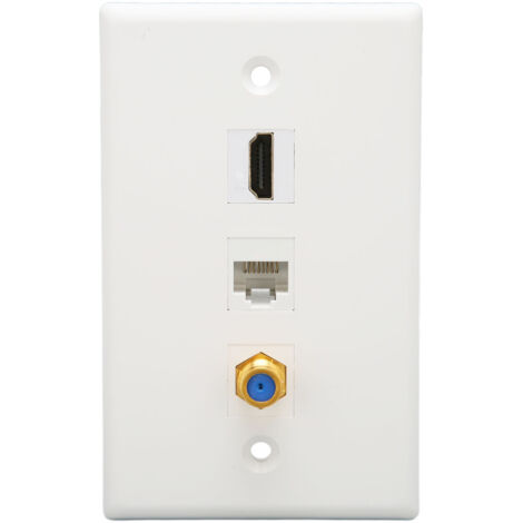 Plaque murale HDMI 3 ports avec connecteurs RJ45 CAT6 et prise F pour TV HD