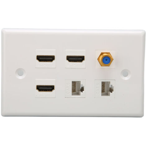 Plaque murale HDMI 6 ports avec connecteurs F et CAT6 pour installation réseau et multimédia domestique