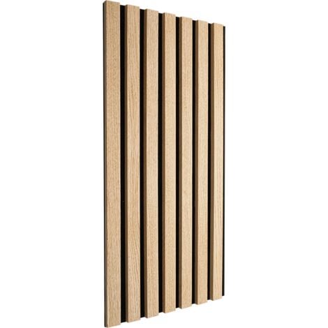 Plaque murale tasseaux 60 x 30 x 1,9 cm - Lattes chêne clair véritable fond noir 0,18m²