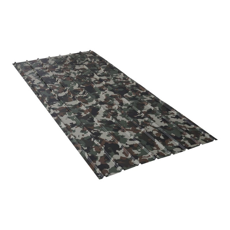Plaque nervurée acier laqué 2000 x 910 x 0,40 mm - Coloris - Camouflage, Epaisseur - 0,40 mm, Largeur - 910 mm, Longueur - 2000 mm