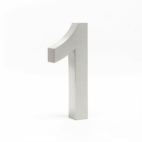 Plaque numéro de maison "1" acier fin 20 cm arial 3D matériel de montage