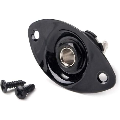 Plaque ovale en métal pour guitare électrique (noire) - Avec jack de 6,35 mm et 2 vis de fixation