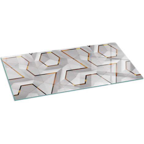 Plaque pare-feu en verre trempé pour cheminée protection du sol contre la chaleur Motif géométrique 3D 125x50 cm