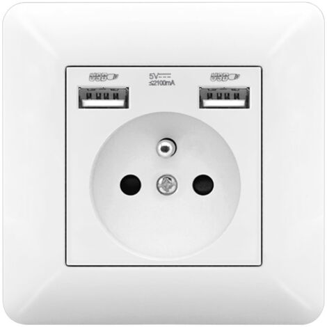 Plaque Prise Type 86 Double USB Intégré Blanc 16A 220V Rénovation Maison Intelligente
