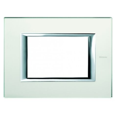 Plaque rectangulaire BTicino Axolute 3 modules, métal argenté – Réf. HA4803SAN