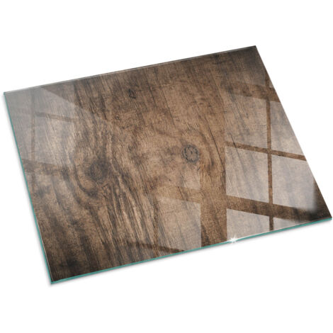 Plaque Rectangulaire de protection de sol en verre pour cheminée ou poêle moderne anti-chaleur et étincelles Motif de bois naturel 80x60 cm