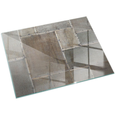 Plaque Rectangulaire de protection de sol en verre pour cheminée ou poêle moderne anti-chaleur et étincelles Motif de tôle perforée 60x40 cm