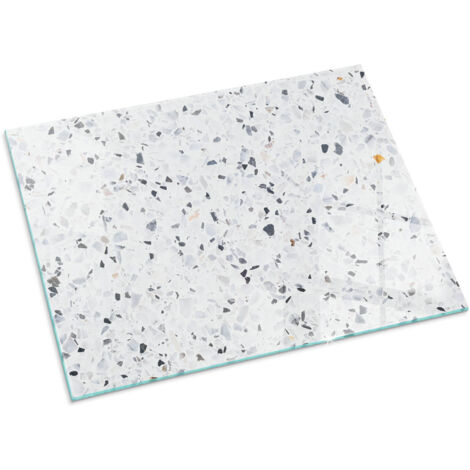 Plaque Rectangulaire de protection de sol en verre pour cheminée ou poêle moderne anti-chaleur et étincelles Motif pierre avec particules 80x60 cm