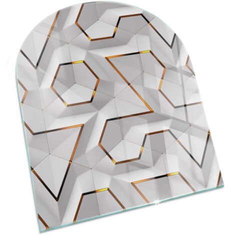 Plaque Rectangulaire de protection de sol en verre trempé pour cheminée ou poêle à bois pare-feu contre les étincelles Motif géométrique 3D 80x70 cm