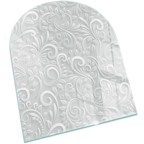 Plaque Rectangulaire de sol en verre trempé sous cheminée protection parquet et plancher Motif végétal élégant 80x70 cm